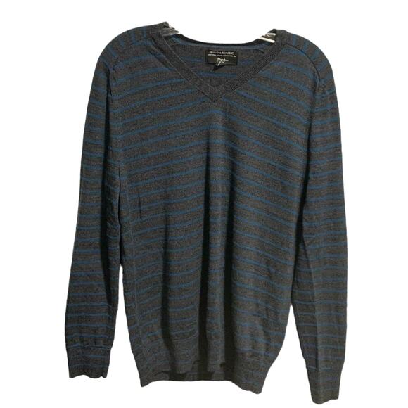Men's BANANA REPUBLIC L V-Neck Sweater Gray Blue Italian Merino Wool Baruffa - Picture 1 of 8